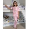 Arshiner Pajamas for Girls Short Sleeve Long Pants Outfit 2 Piece Sleepwear Button Pjs Sets(Pink Plaid)