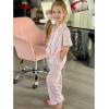 Arshiner Pajamas for Girls Short Sleeve Long Pants Outfit 2 Piece Sleepwear Button Pjs Sets(Pink Stripes)