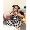 Arshiner Pajamas for Girls Short Sleeve Long Pants Outfit 2 Piece Sleepwear Button Pjs Sets(Plaid-black White)