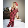 Arshiner Pajamas for Girls Short Sleeve Long Pants Outfit 2 Piece Sleepwear Button Pjs Sets(Plaid-red Black)