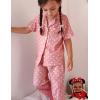Arshiner Pajamas for Girls Short Sleeve Long Pants Outfit 2 Piece Sleepwear Button Pjs Sets(Polka Dot-pink White)