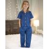 Arshiner Pajamas for Girls Short Sleeve Long Pants Outfit 2 Piece Sleepwear Button Pjs Sets(Polka Dots-dark Blue)
