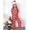 Arshiner Pajamas for Girls Short Sleeve Long Pants Outfit 2 Piece Sleepwear Button Pjs Sets(Red Christmas)