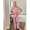 Arshiner Pajamas for Girls Short Sleeve Long Pants Outfit 2 Piece Sleepwear Button Pjs Sets(Smile Face Flower-pink Rose Red)