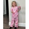 Arshiner Pajamas for Girls Short Sleeve Long Pants Outfit 2 Piece Sleepwear Button Pjs Sets(Smile Face Flower-pink Rose Red)