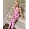 Arshiner Pajamas for Girls Short Sleeve Long Pants Outfit 2 Piece Sleepwear Button Pjs Sets(Smile Face Flower-pink Rose Red)