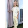 Arshiner Pajamas for Girls Short Sleeve Long Pants Outfit 2 Piece Sleepwear Button Pjs Sets(White Teddy)