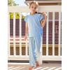 Arshiner Pajamas for Girls Short Sleeve Long Pants Pjs Cute Soft Sleepwear Lounge Sets(Blue)