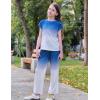 Arshiner Pajamas for Girls Short Sleeve Long Pants Pjs Cute Soft Sleepwear Lounge Sets(Blue Gradient)