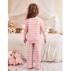 Arshiner Pajamas for Girls Short Sleeve Long Pants Pjs Cute Soft Sleepwear Lounge Sets(Pink Stripe)
