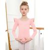 Arshiner Ruffle Long Sleeve Leotard for Girls Ballet Leotards Low Back Gymnastic Dance Outfits for Toddler(Ballet Pink)