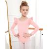 Arshiner Ruffle Long Sleeve Leotard for Girls Ballet Leotards Low Back Gymnastic Dance Outfits for Toddler(Ballet Pink)