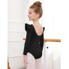 Arshiner Ruffle Long Sleeve Leotard for Girls Ballet Leotards Low Back Gymnastic Dance Outfits for Toddler(Black)