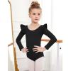 Arshiner Ruffle Long Sleeve Leotard for Girls Ballet Leotards Low Back Gymnastic Dance Outfits for Toddler(Black)
