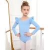 Arshiner Ruffle Long Sleeve Leotard for Girls Ballet Leotards Low Back Gymnastic Dance Outfits for Toddler(Blue)