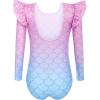 Arshiner Ruffle Long Sleeve Leotard for Girls Ballet Leotards Low Back Gymnastic Dance Outfits for Toddler(Mermaid Pink Blue)
