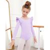 Arshiner Ruffle Long Sleeve Leotard for Girls Ballet Leotards Low Back Gymnastic Dance Outfits for Toddler(Purple)