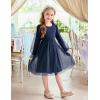 Arshiner Toddler Christmas Dress Girls Sequin Tulle Puff Long Sleeves Tutu Dress Princess Birthday Party Clothes 1-6T(Navy Blue – Solid Tulle)