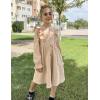 Arshiner Toddler Fall Winter Sweater Dress Ruffle Long Sleeve Ribbed Knit Button Down Casual Dresses with Pockets(Beige)