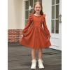 Arshiner Toddler Fall Winter Sweater Dress Ruffle Long Sleeve Ribbed Knit Button Down Casual Dresses with Pockets(Brown)