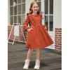 Arshiner Toddler Fall Winter Sweater Dress Ruffle Long Sleeve Ribbed Knit Button Down Casual Dresses with Pockets(Brown)