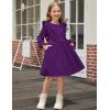 Arshiner Toddler Fall Winter Sweater Dress Ruffle Long Sleeve Ribbed Knit Button Down Casual Dresses with Pockets(Dark Purple)