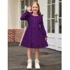 Arshiner Toddler Fall Winter Sweater Dress Ruffle Long Sleeve Ribbed Knit Button Down Casual Dresses with Pockets(Dark Purple)