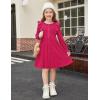 Arshiner Toddler Fall Winter Sweater Dress Ruffle Long Sleeve Ribbed Knit Button Down Casual Dresses with Pockets(Hot Pink)