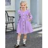 Arshiner Toddler Fall Winter Sweater Dress Ruffle Long Sleeve Ribbed Knit Button Down Casual Dresses with Pockets(Lavender)