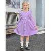 Arshiner Toddler Fall Winter Sweater Dress Ruffle Long Sleeve Ribbed Knit Button Down Casual Dresses with Pockets(Lavender)