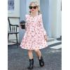 Arshiner Toddler Fall Winter Sweater Dress Ruffle Long Sleeve Ribbed Knit Button Down Casual Dresses with Pockets(Pink Floral)