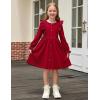 Arshiner Toddler Fall Winter Sweater Dress Ruffle Long Sleeve Ribbed Knit Button Down Casual Dresses with Pockets(Red)