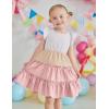 Arshiner Toddler Girls Dress Ruffle Sleeveless Tiered Swing Twirly Dresses Cute Summer Beach Sundress with Pocket for 1-6T(White & Pink)