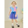 Arshiner Toddler Summer Girls Clothes 2 Piece Ruffle Sleeve Tops and Belt Tutu Skirt Sets Cute Party Dress for Kids(Blue Mermaid)