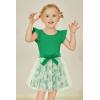 Arshiner Toddler Summer Girls Clothes 2 Piece Ruffle Sleeve Tops and Belt Tutu Skirt Sets Cute Party Dress for Kids(Green)