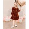 Arshiner Toddler Velvet Dress Girls Puff Long Sleeves Crew Neck Party Fall Winter Ruffle Dresses with Pockets 2-8Y(Caramel)