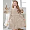 Arshiner Toddler Velvet Dress Girls Puff Long Sleeves Crew Neck Party Fall Winter Ruffle Dresses with Pockets 2-8Y(Champagne)