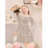 Arshiner Toddler Velvet Dress Girls Puff Long Sleeves Crew Neck Party Fall Winter Ruffle Dresses with Pockets 2-8Y(Champagne)