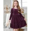 Arshiner Toddler Velvet Dress Girls Puff Long Sleeves Crew Neck Party Fall Winter Ruffle Dresses with Pockets 2-8Y(Fuchsia)