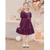Arshiner Toddler Velvet Dress Girls Puff Long Sleeves Crew Neck Party Fall Winter Ruffle Dresses with Pockets 2-8Y(Fuchsia)