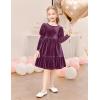 Arshiner Toddler Velvet Dress Girls Puff Long Sleeves Crew Neck Party Fall Winter Ruffle Dresses with Pockets 2-8Y(Fuchsia)