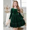 Arshiner Toddler Velvet Dress Girls Puff Long Sleeves Crew Neck Party Fall Winter Ruffle Dresses with Pockets 2-8Y(Green)