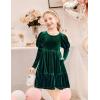 Arshiner Toddler Velvet Dress Girls Puff Long Sleeves Crew Neck Party Fall Winter Ruffle Dresses with Pockets 2-8Y(Green)