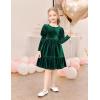 Arshiner Toddler Velvet Dress Girls Puff Long Sleeves Crew Neck Party Fall Winter Ruffle Dresses with Pockets 2-8Y(Green)
