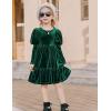 Arshiner Toddler Velvet Dress Girls Puff Long Sleeves Crew Neck Party Fall Winter Ruffle Dresses with Pockets 2-8Y(Green)