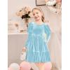 Arshiner Toddler Velvet Dress Girls Puff Long Sleeves Crew Neck Party Fall Winter Ruffle Dresses with Pockets 2-8Y(Light Blue)