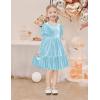 Arshiner Toddler Velvet Dress Girls Puff Long Sleeves Crew Neck Party Fall Winter Ruffle Dresses with Pockets 2-8Y(Light Blue)