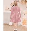 Arshiner Toddler Velvet Dress Girls Puff Long Sleeves Crew Neck Party Fall Winter Ruffle Dresses with Pockets 2-8Y(Pink)