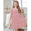 Arshiner Toddler Velvet Dress Girls Puff Long Sleeves Crew Neck Party Fall Winter Ruffle Dresses with Pockets 2-8Y(Pink)
