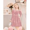 Arshiner Toddler Velvet Dress Girls Puff Long Sleeves Crew Neck Party Fall Winter Ruffle Dresses with Pockets 2-8Y(Pink)